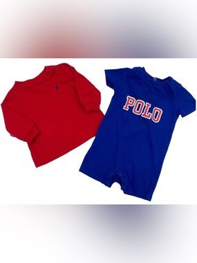 RALPH LAUREN Blue Romper & Red Shirt Size 3 Months